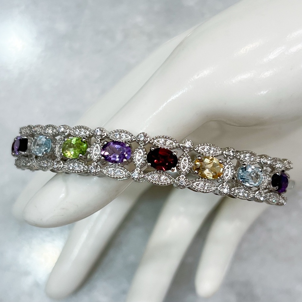 Multigemstone Silver Bangle Bracelet - image 1
